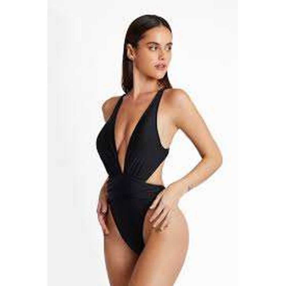 Cupshe Women Black Plunge Knotted Front One Piece Swimsuit CASL1305BB Size S NWT